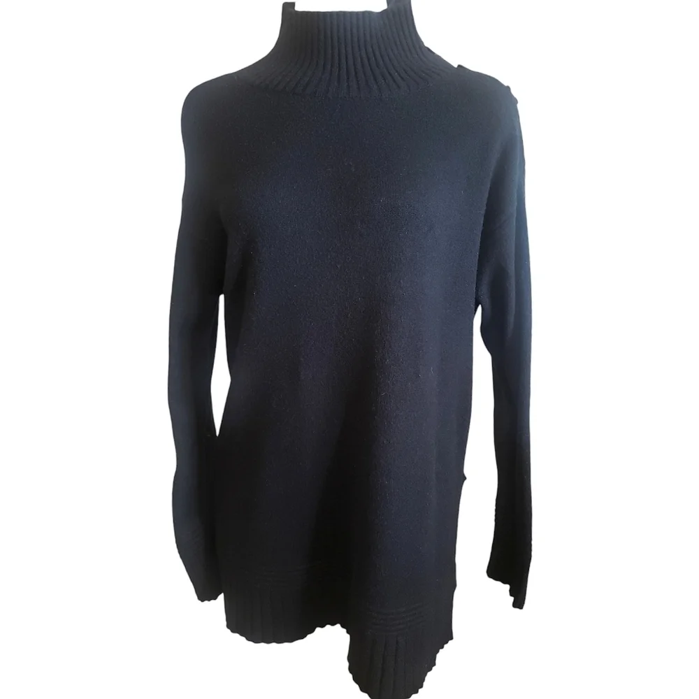 Anthropologie Sweater Womens Black S Mock Turtleneck Button Ribbed Neck Pullover